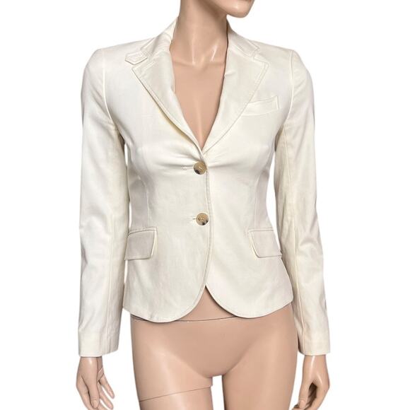 Theory Ivory Two Buttons Blazer Size 2 Cotton Blend Stretchy Fabric Made in USA - Picture 2 of 9